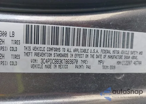 2019 Dodge Journey Se z USA, uszkodzony, nr VIN 3C4PDCBB3KT869670